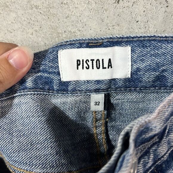 Pistola Distressed Raw Hem Light Wash Denim Jean Shorts Size 32 14 Large XL - Picture 6 of 7